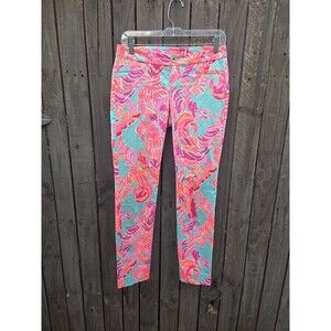 Lilly Pulitzer  Poolside Blue LOVE BIRDS KELLY PANTS Skinny  Stretch Size 2